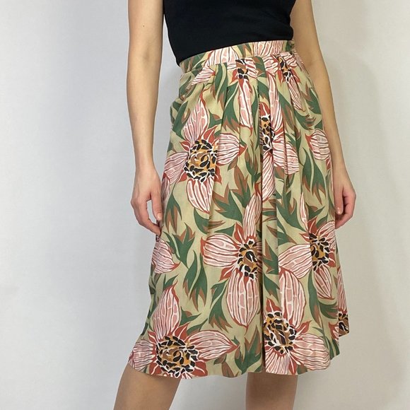 Vintage 80s TROPICAL Print High Waist Circle Skirt! XS to Small - Picture 4 of 8